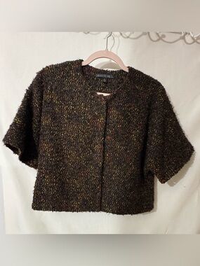 Lafayette 148 Textured Tweed Short Jacket in Dark Brown Multicolor. Size 6